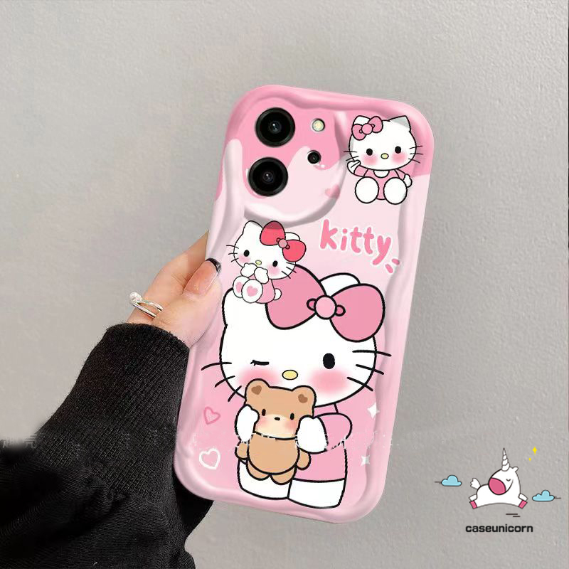Melody Hello Kitty Phone Case Compatible For Vivo Y17s Y36 Y16 Y33 V27 Y91C Y20 Y35 Y12i Y20s Y51 Y22s V25 Y17 Y27 Y12 Y11 Y95 Y15 Y91 Y30 Y21 Y12s Y15s Y02 V25E Y21s Y50 3D Wavy Curved Edge Soft Tpu Case