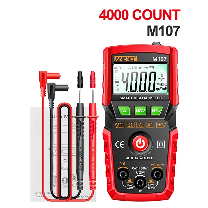 Nax Aneng M107 Smart Digital Multimeter 4000 Count Ac/Dc Voltage Current Mini Meter With Backlight