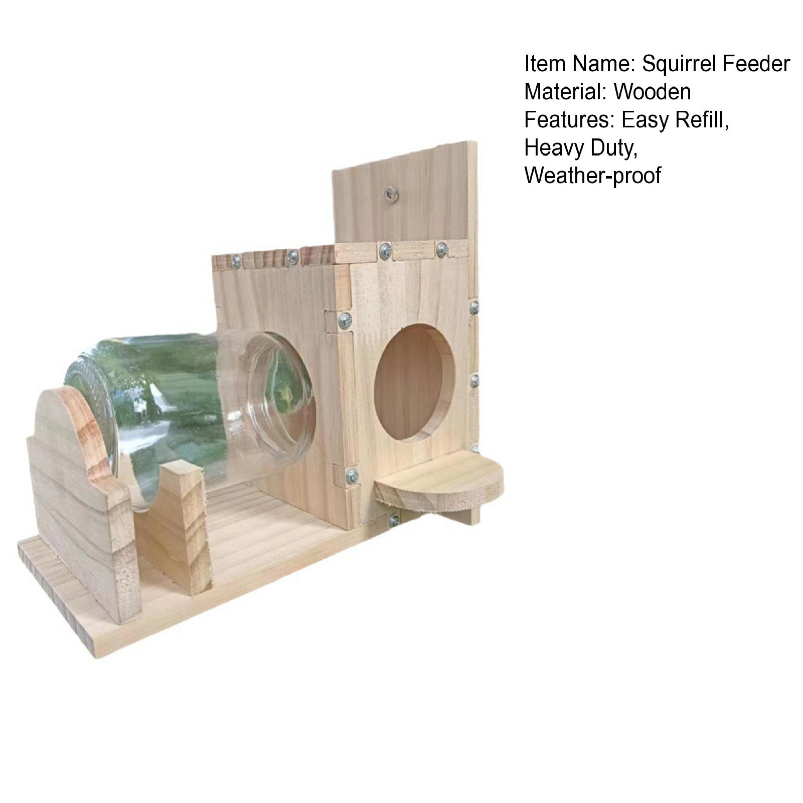 Wooden Squirrel Feeder Premium Glass Squirrel Feeder Easy Refill Weather-proof Garden Device for Outdoor Squirrel Feeding 500ml Capacity Easy Clean Squirrel Feeder. 