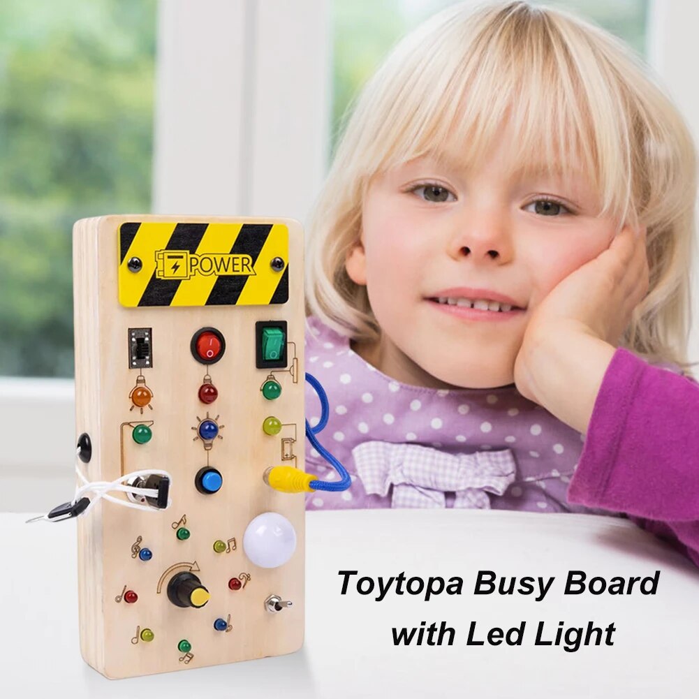 Montessori Busy Board Light Switch Toy Wooden Sensory Toys For Toddlers Activity Board Switch Box Buttons Wires Control Panel. 