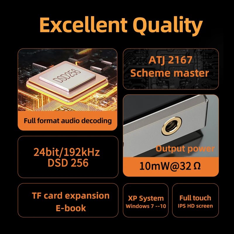 RUIZU A58 Bluetooth MP3 Player HiFi Music Player DSD256 Lossless Decoding Walkman Support EQ Equalizer E-book Stopwatch TF Card. 