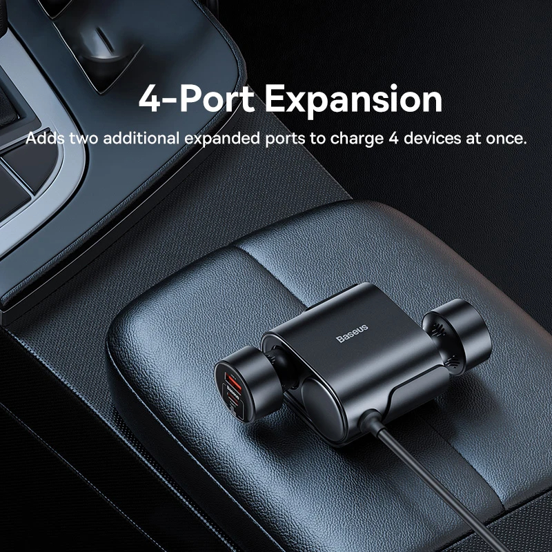 Baseus Car Charger High Efficiency Pro 1-for-2 Car Cigarette Lighter With 30W USB C USB A port. 