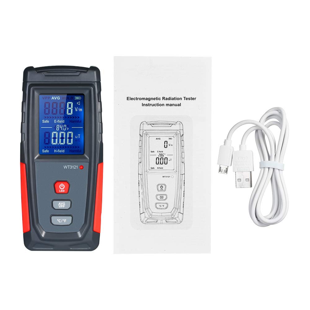 EMF Meter USB Rechargeable, Radiation Detector for Electromagnetic Field and Temperature Precise for. 