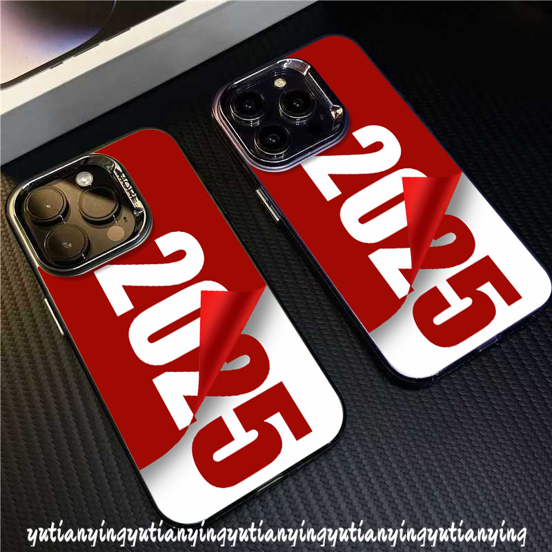 Red New Year 2025 Letter Case for Realme C67 C51s C55 C63 C35 C65 C61 C53 C20 C15 C33 C25 C31 C51 C30 C12 C21 Note 60 50 C17 C11 C21Y C25Y 9i 5 8i 11 5i Narzo N63 Plated Metal Lens Case. 