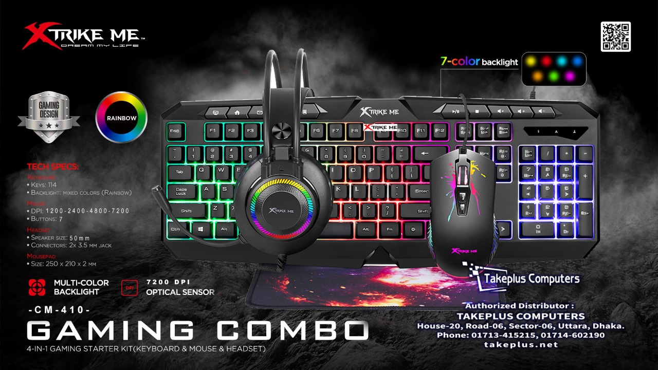Xtrike Me CMX-410 Gaming Mouse And Keyboard With Headphone & Mouse Pad Combo. 