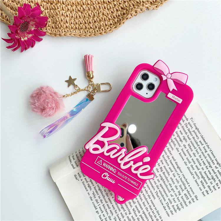 New 3D Barbie Mirror iPhone 11 Protective Cartoon Silicone Apple Phone Case Suitable. 