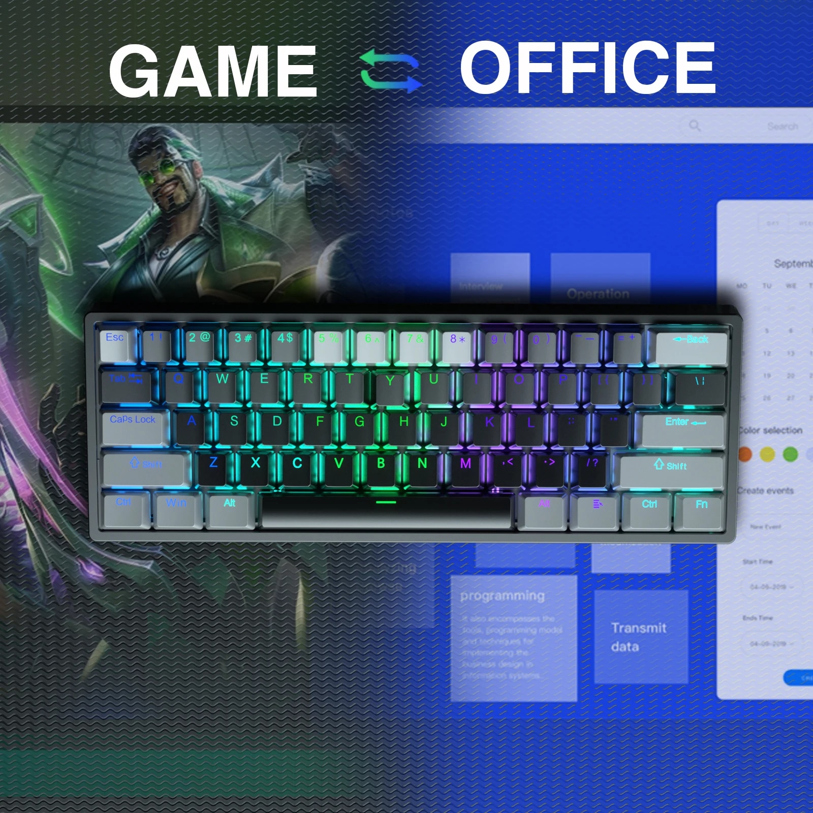 AULA F3261 Mechanical Gaming Keyboard Macro Keyboard Hotswap Gamer Keyboard for Tablet 60 Percent Layout RGB Red Switch. 