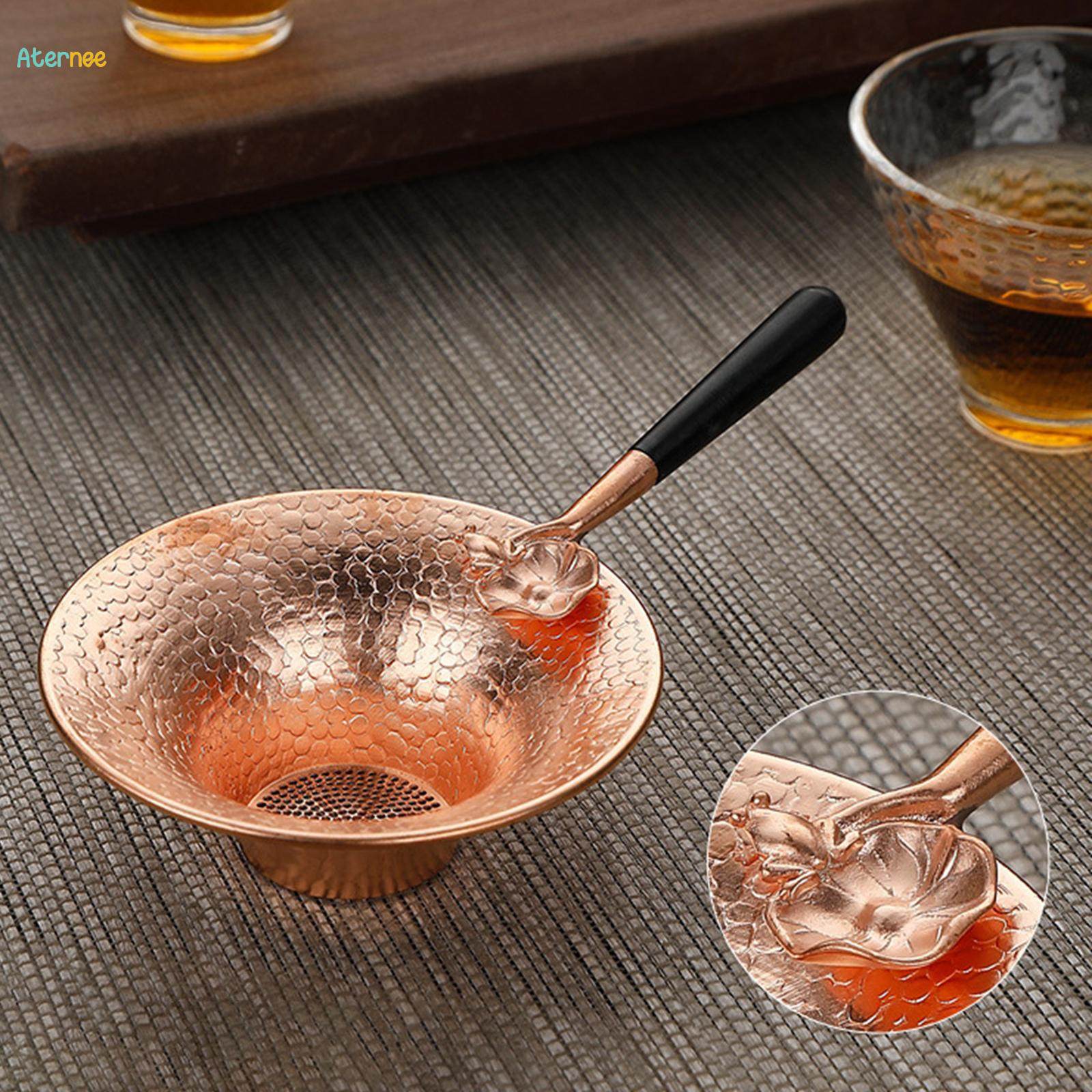 Copper Tea Strainer Tea Leaking Reusable Tea Colander with Handle Chinese Traditional Tea Infuser. 