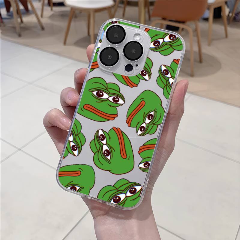 Sad Frog Pepe Phone Case For iPhone 11 12 Mini 13 14 15 Pro XS Max X 8 Plus SE XR Transparent Shell. 