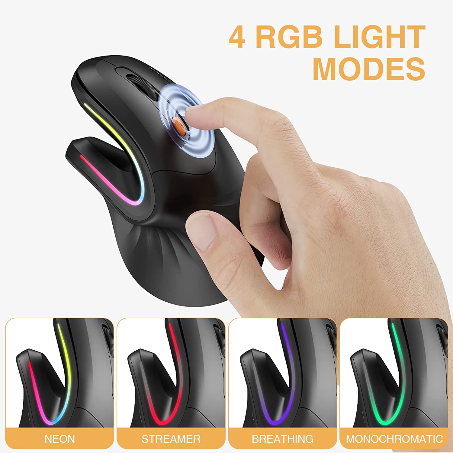 ProtoArc EM11 Bluetooth Wireless Vertical Mouse Rechargeable Ergonomic Mouse RGB Optical Vertical Mice for Windows Mac Android. 