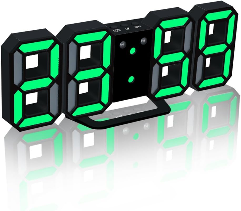 EAAGD 3D LED Digital Alarm Clock, 6" Large Display Alarm Clocks for Bedrooms, with 3 Adjustable Brightness Levels Desk Alarm Clock for Home Office (Black/Green)