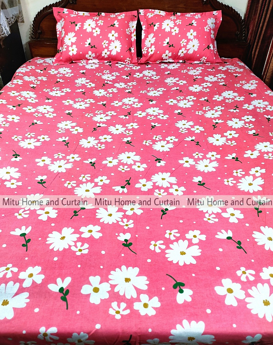 King Size Bed Sheet Set with Pillow Cover Chador set 7.5×8.25 feet Full Cotton Fabric in Red, Blue, Pink, Green - Reliable and Durable Bedding. 