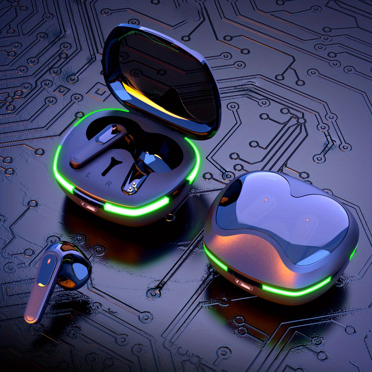 TWS V5.3 True wireless stereo earbuds, TWS gaming hand free headphone, touch button low latency low power consumption headset, Auto power on, ergonomic design, water proof IPX4 earphones with RGB light.. 