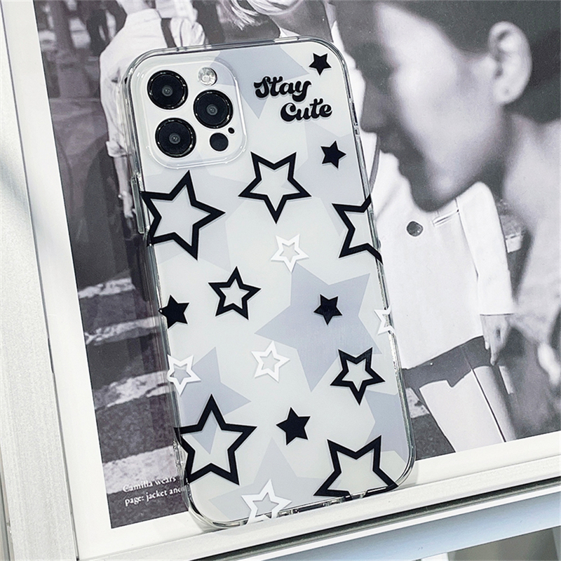 Korean Cute Y2k Star Transparent Phone Case For iPhone 15 14 13 12 11 Pro Max X XR 7 8Plus SE Lovely Shockproof Soft Cover Funda. 