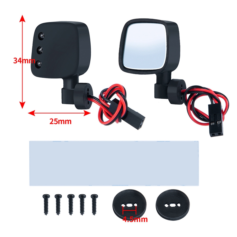 Rearview Mirror with LED Lights for 1/10 Axial SCX10 II III RC Car. 