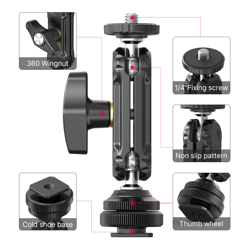 Ulanzi R098 Double Ball Heads With Code Shoe 1/4 Screw Mount Magic Arm for DSLR Camera Monitor Mic Video Light Super Clamp. 