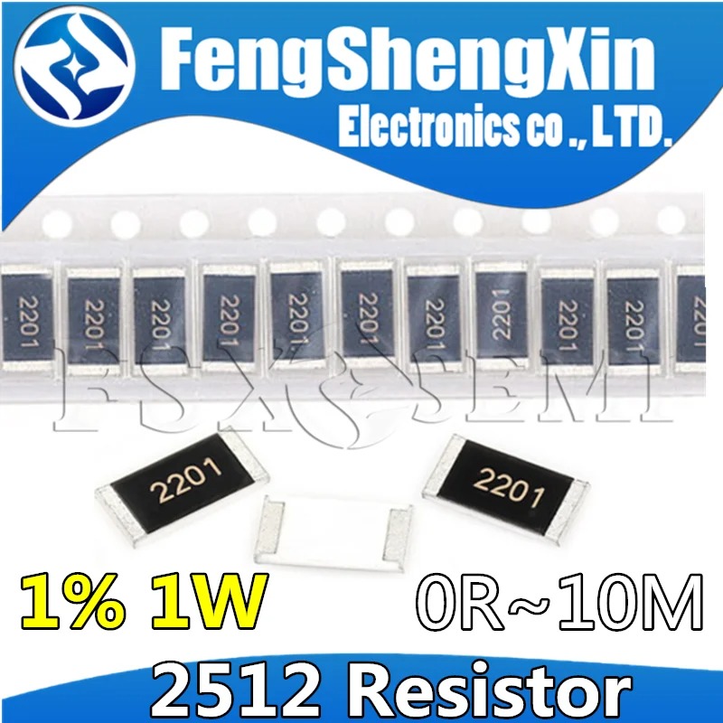 50pcs 2512 smd Chip Resistor 1% 1W  0R-10M R001 R010 R100 R020 R300 1R 10R 100R 1K 10K 100K 220K 470K 470R 47K 4.7K 1M 10M ohm