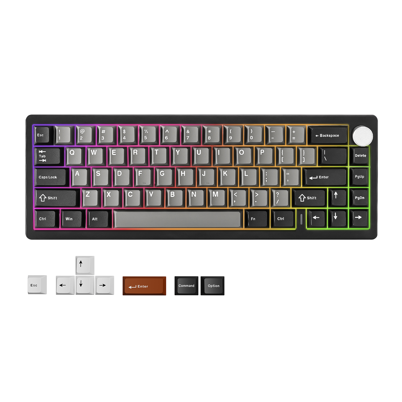 YUNZII AL68 Silver Wireless Custom Mechanical Keyboard, QMK/VIA Aluminum Keyboard, Hot Swap Gasket Gaming Keyboard with Knob. 