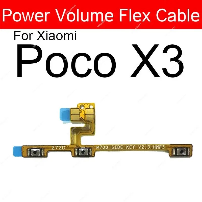 On/Off Power Volume Side Button Flex Cable For Xiaomi Poco  X3 Power Volume Key Switch Flex Ribbon