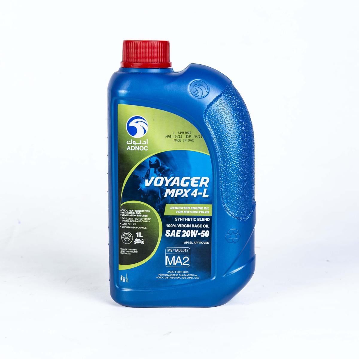 Voyager MPX4-L, SAE 20W-50, API SL/MA2, Synthetic Blend Motor Cycle Engine Oil, 1 Liter