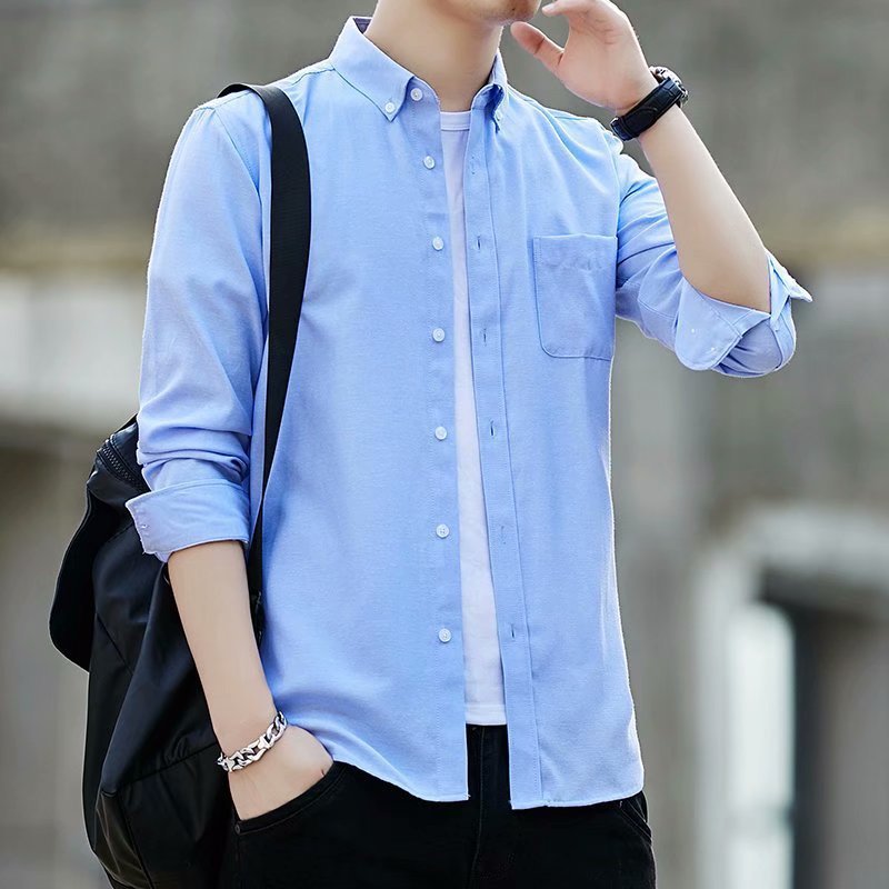 Cross Border Shirt Men's Long Sleeve Casual Korean Version Trend Handsome Loose Casual Oxford Spinning White Shirt Jacket Size