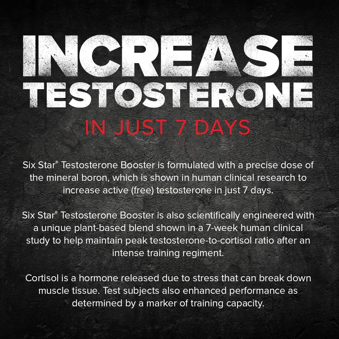 Six Star Nutrition Testosterone Booster for Men with Rhodiola Extract and Boron Citrate - Male Gym Workout Supplements for Muscle Growth, Stamina & Energy - 60 Pills. 
