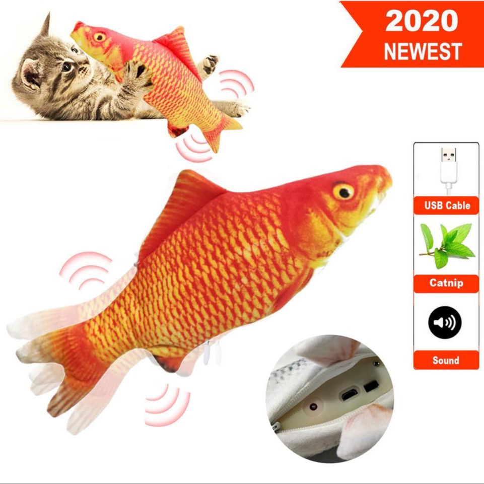 Electric Moving Fish Cat Toy, Realistic Plush Simulation Electric Wagging Fish Cat Toy Catnip Kicker Toys, Funny Interactive Pets Pillow Chew Bite Kick Supplies for Cat Kitten Kitty (Carp). 