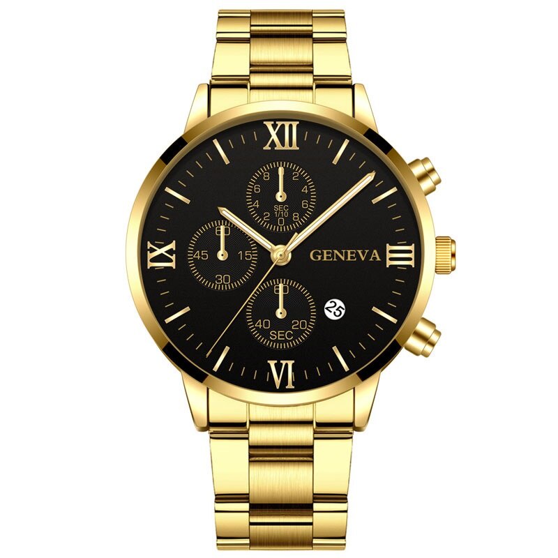GENEVA Fashion Mens Watches Luxury Gold Stainless Steel Quartz