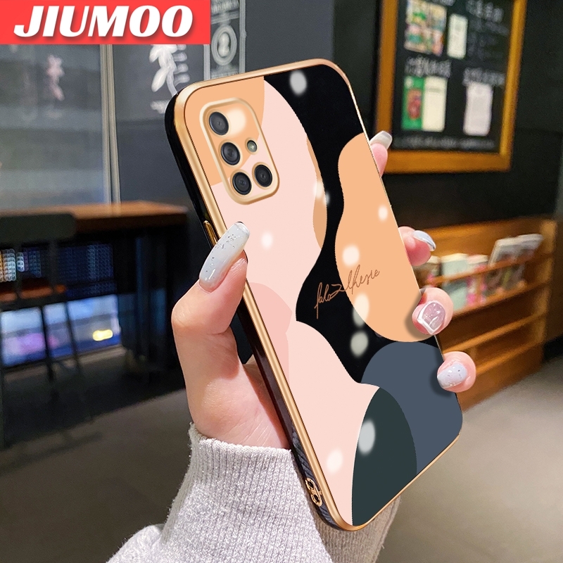 JIUMOO For Samsung Galaxy A71 4G Case With Fashion Simple Line Nordic style Cases Thin Plating Pattern Casing Full Lens Cover Camera Protect Shockproof Softcase. 