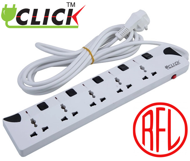 Click Safe Multi Plug 3 Pin multiplug Socket 5 Port 5 Meter Cable 2 pin Plug 5SKT 2P 5Y power extension cord