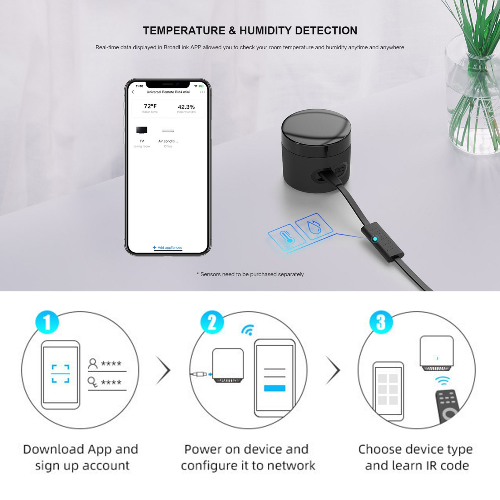 Broadlink RM4 Mini IR Universal Remote Control Smart Home Automation Wi-Fi Infrared Blaster - black. 