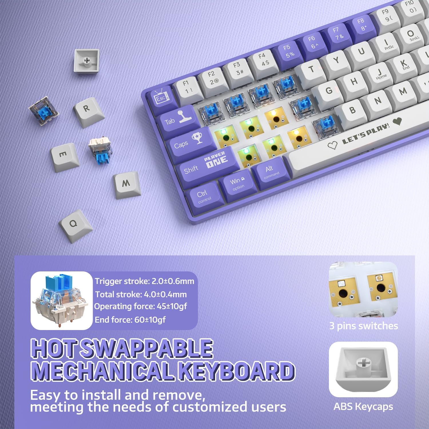 AJAZZ AK680 Wired Mechanical Keyboard 60% Compact Layout 68 Full-key Hot-Swappable RGB Backlight Gaming Keyboard For PC/Laptop. 
