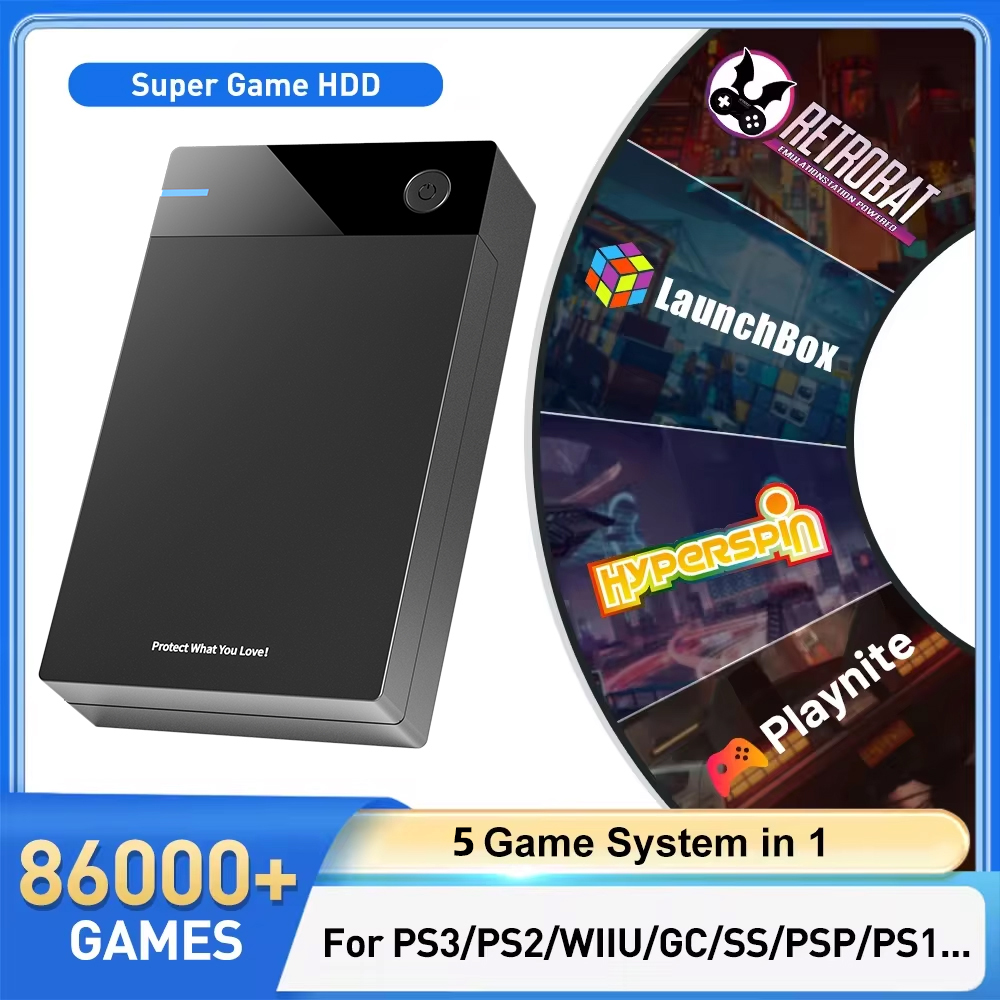 12TB Gaming HDD with Hyperspin Launchbox Retrobat Playnite with 86000+ Retro Video Games Super Console for PS3/PS2/PS/WII/WIIU