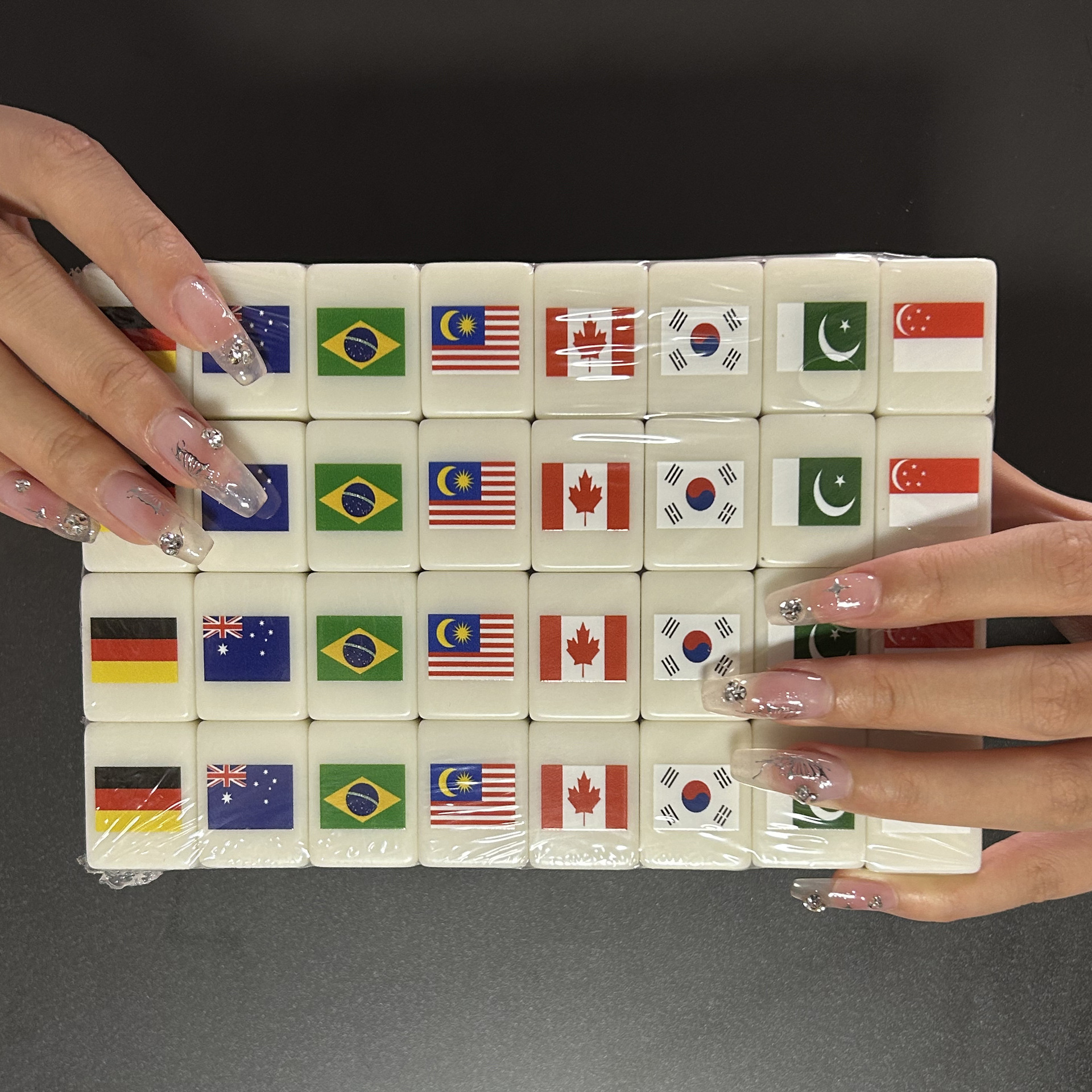 64 Blocks Tiktok Seaside Escape Mahjong Tile Game with Pattern of Flag Ball 1/2 Players Funny Parent Child Party Game Toy Gift ﻿. 