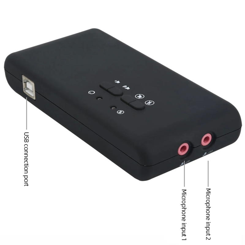 USB Sound Card CM6206 Chipset Black Plastic USB Hid Class Spec 8 Channel DAC Output. 
