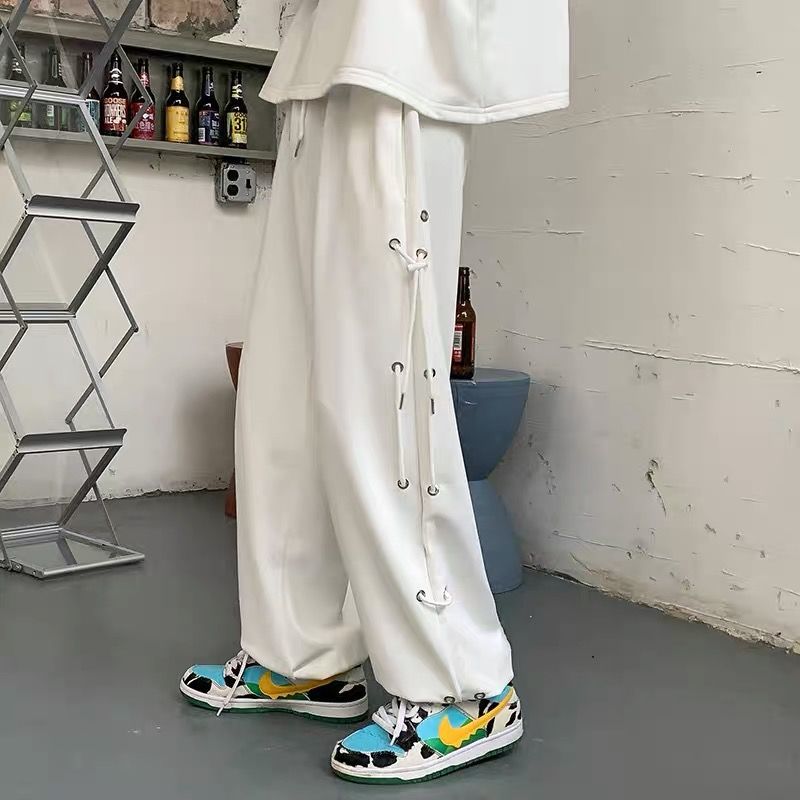 Japanese Style Drawstring Design Sense Niche Ruan Shuai Boys Pants Hong Kong Style High Street Summer White Casual Pants. 