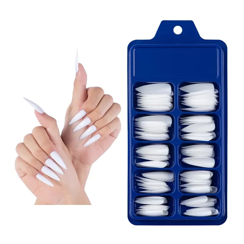 100PCS Sharp Pointed Nails Black Red White Gelnails Long Size Real Stiletto Point Acrylic Nail Tips. 