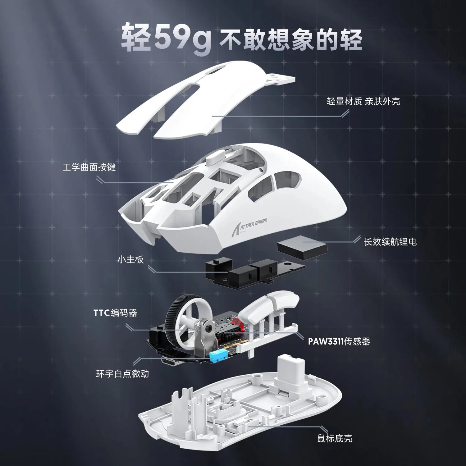 R1 Superlight Mouse Bluetooth 2.4G Wireless Gaming Mouse PixArt PAW3311 Gaming Sensor 6 Adjustable DPI for Office Game. 