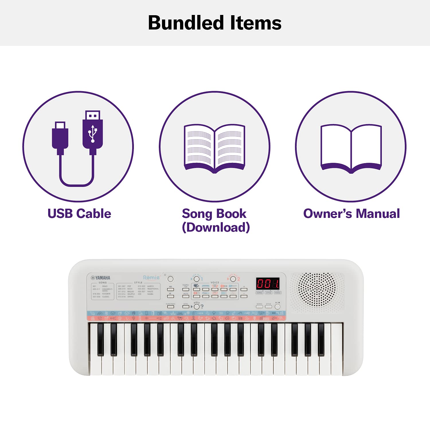 Yamaha Remie PSS-E30 37-Key Portable Mini Keyboard, White