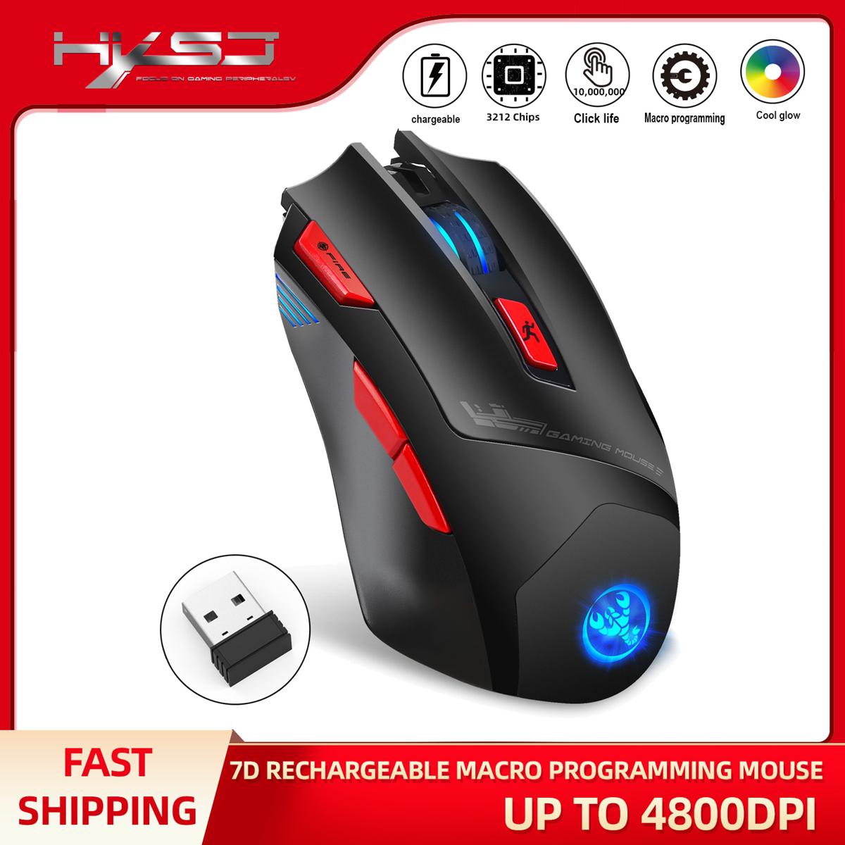 HXSJ T88 Wireless Gaming Mouse 7-Key Ergonomic Design Support Macro Programming 7 Color Illumination Rechargeable Up To 4800Dpi