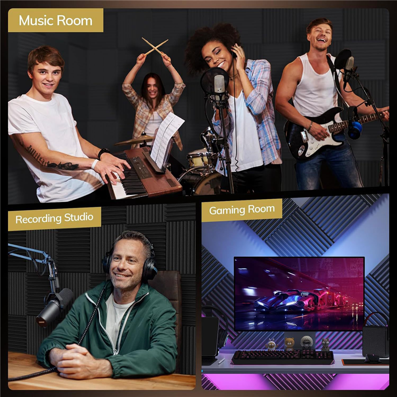 24Pack 2X12X12Inch Self-Adhesive Acoustic Foam Panels, Pyramid Designed Sound Pannels for Home and Studio Easy to Use. 