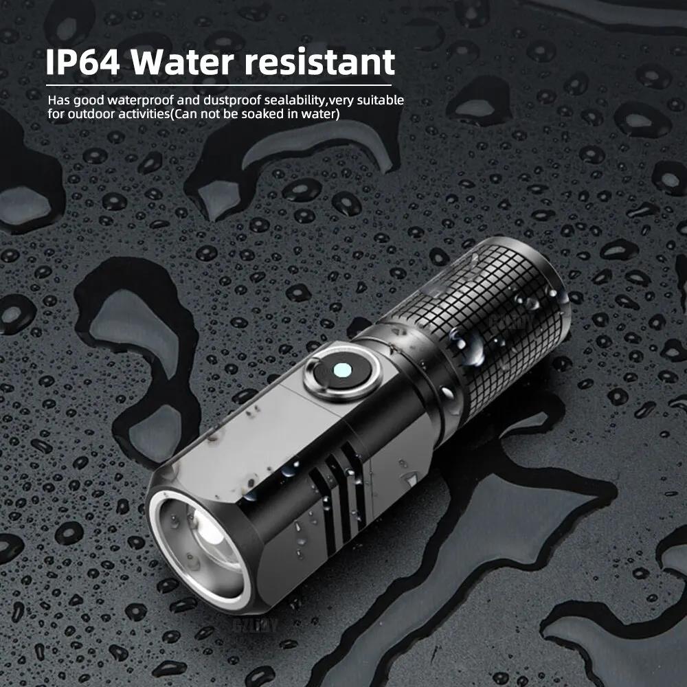 Mini Flashlight XHP50 LED USB C Rechargeable 16340 18650 Battery Flashlight 1500lm Powerful Torch Can Be Closed with One Click. 