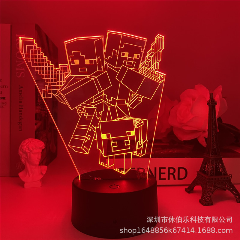 minecraft 3d night light creative game model usb colorful touch remote control bedroom led small table lamp gift. 