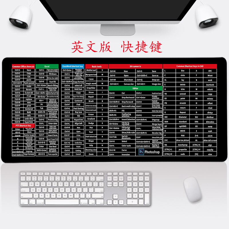 English shortcut keys cross-border mouse pad Japanese Thai Viet Nam version shortcut keys oversized thickened desk mat wholesale. 