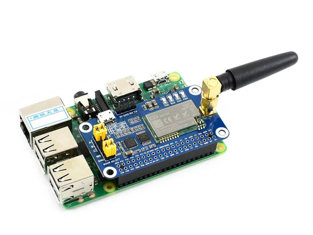 Waveshare SX1268 LoRa HAT for Raspberry Pi, Spread Spectrum Modulation, 433MHz Frequency Band. 