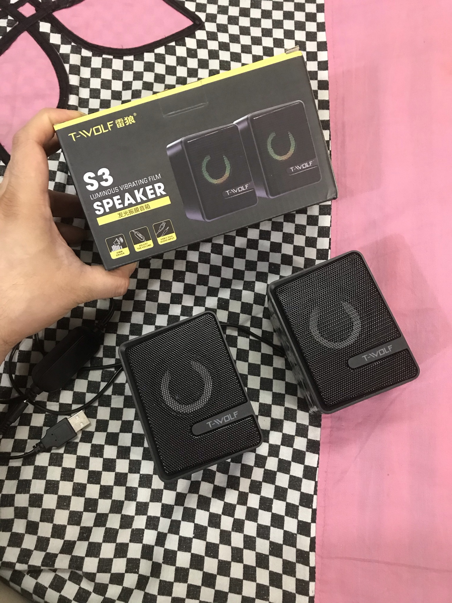 RGB Gaming Speaker T-Wolf S3 Mini USB Speaker With RGB Lighting Gaming Speaker For PC RGB Speaker For PC Laptop Speaker With 3.5mm Audio AUX. 