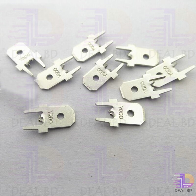 10Pcs 6.3mm Metal Vertical Male Insulated Crimp Spade P C B Block Mount Disconnect Terminal Soldering Fasten Connector Inserts Plug 2 Legs Welding. 