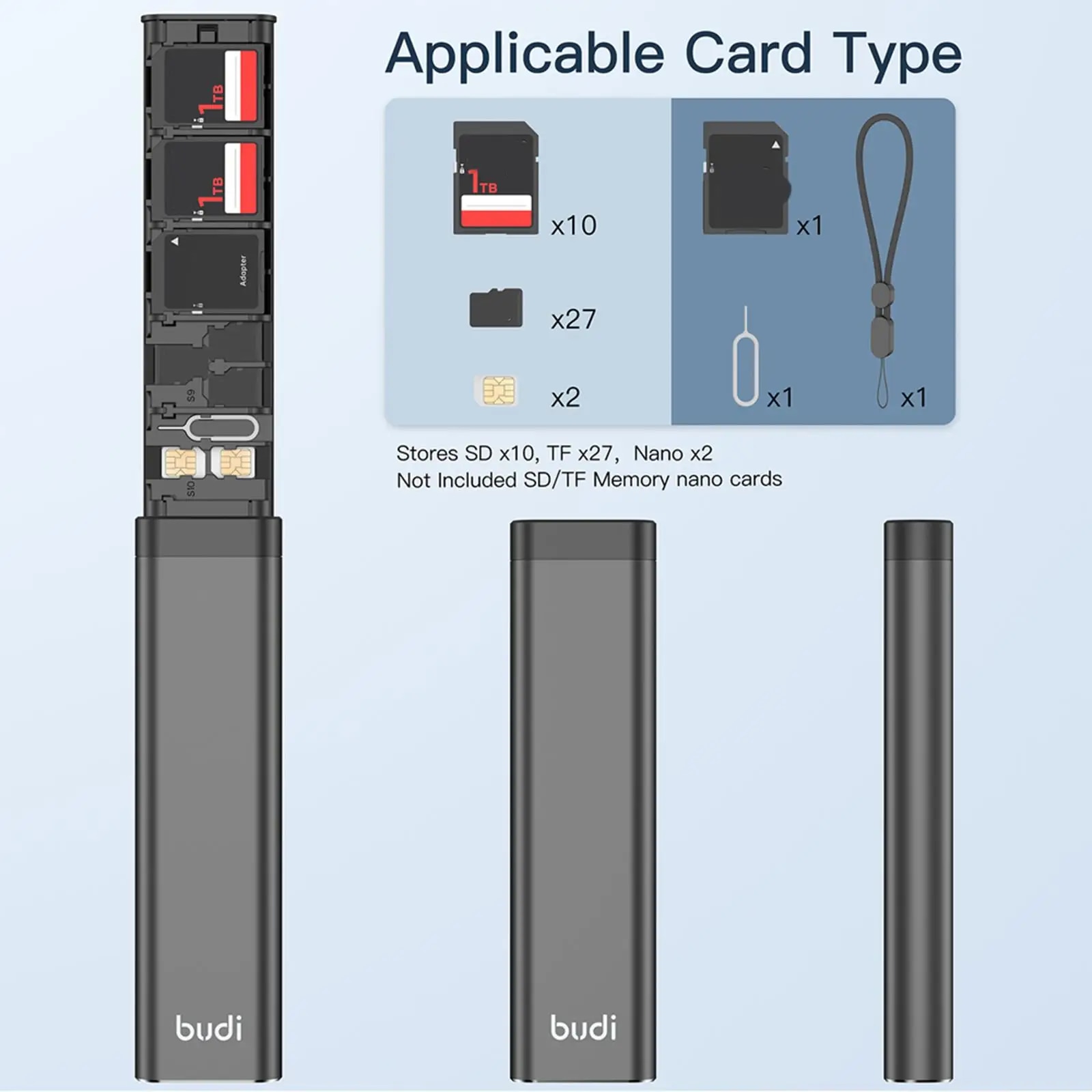 BUDI 30 Slots SD/Micro SD/SIM Card Case Holder Multi-function Phone Card Organizer Storage Box Holder Alloy Aluminum. 