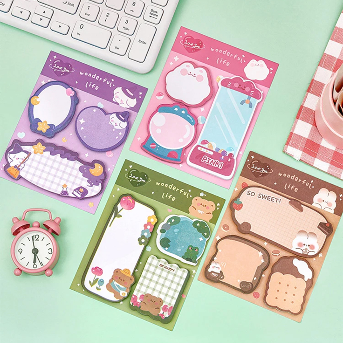 Kawaii Cartoon Strawberry Rabbit Bear Sticky Notes Memo Pad Cute Message N Times Sticky Office Stationery Supply Journal Planner. 
