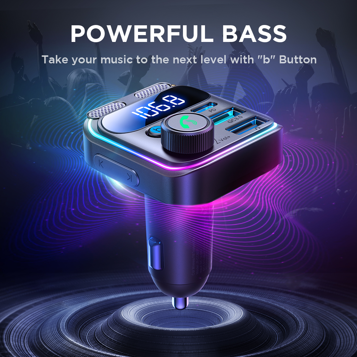 JOYROOM Bluetooth 5.3 FM Transmitter for Car 48W PD QC3.0 Car Charger Adapter Bluetooth U Disk,Dual Mics,Hands-Free Calling. 